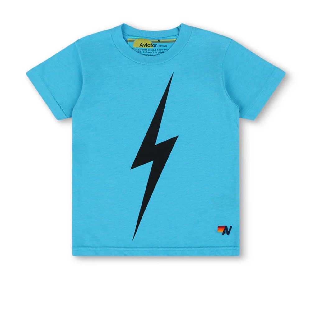 Aviator Nation Blue and Black Lightning Bolt Short Sleeve Tee